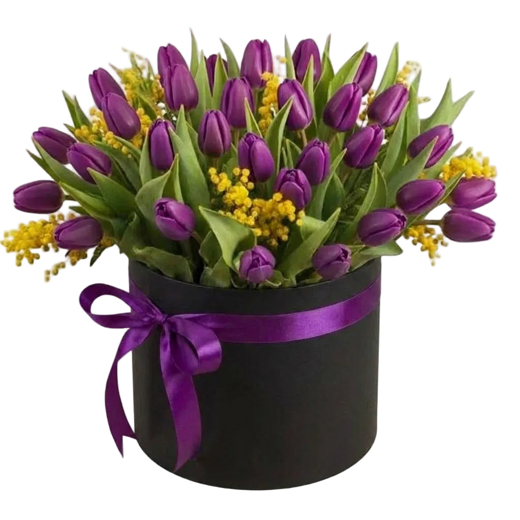 Box of Tulips and Mimosa