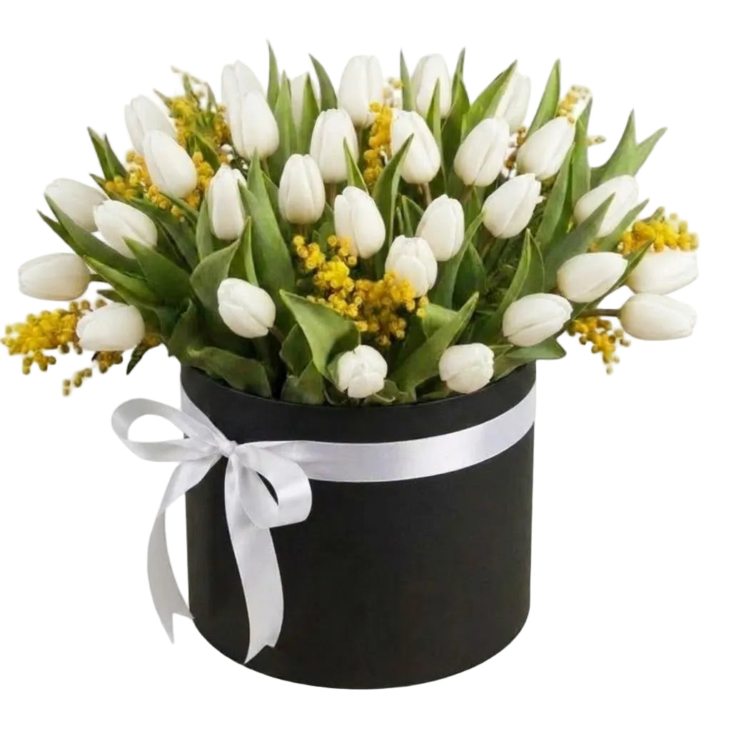 Box of Tulips and Mimosa