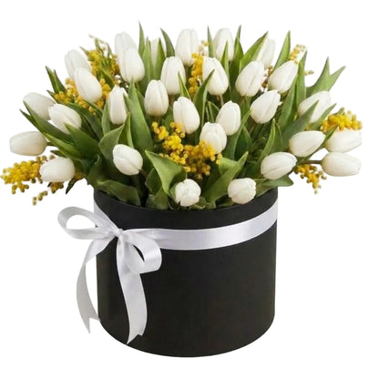 Box of Tulips and Mimosa