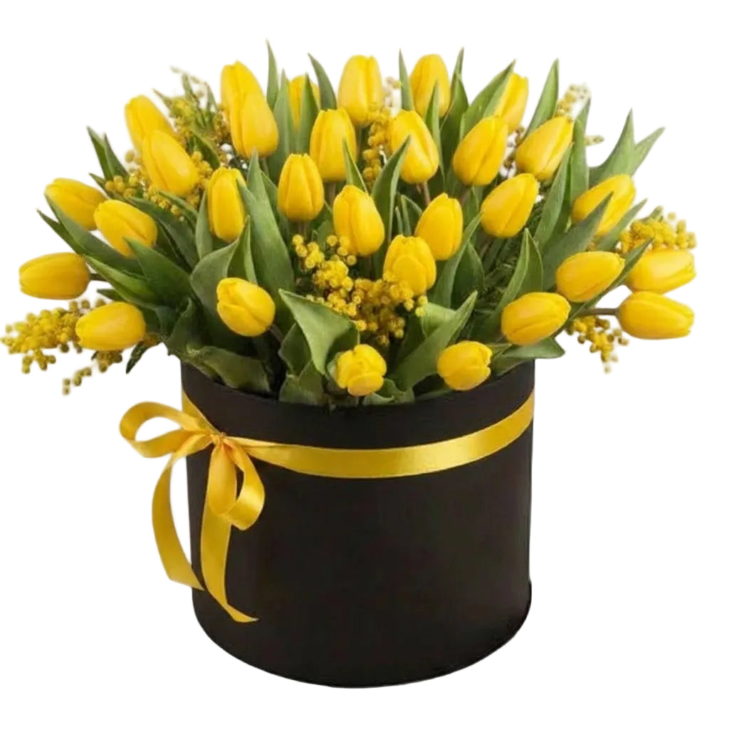 Box of Tulips and Mimosa