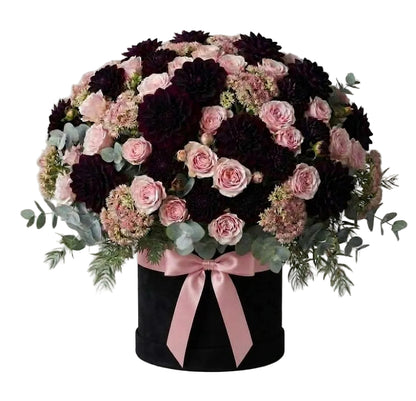 Burgundy Dahlia with Spray Roses Elegant Box