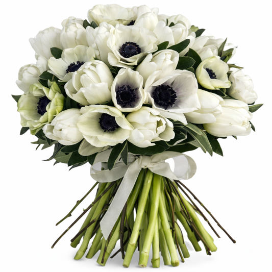 White Anemones with Tulips  Bouquet