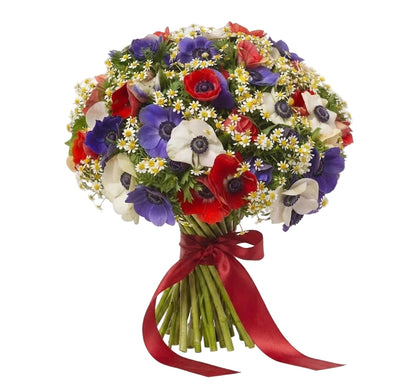 Colorful Anemone with Tanacetum Bouquet