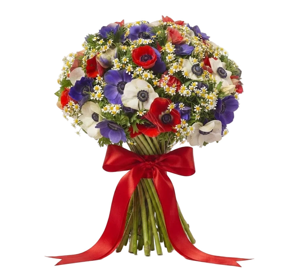Colorful Anemone with Tanacetum Bouquet