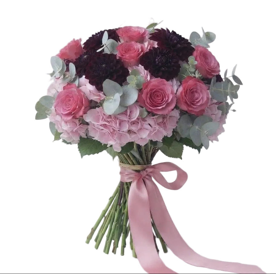 Crimson Elegance Rose and Hydrangea Bouquet
