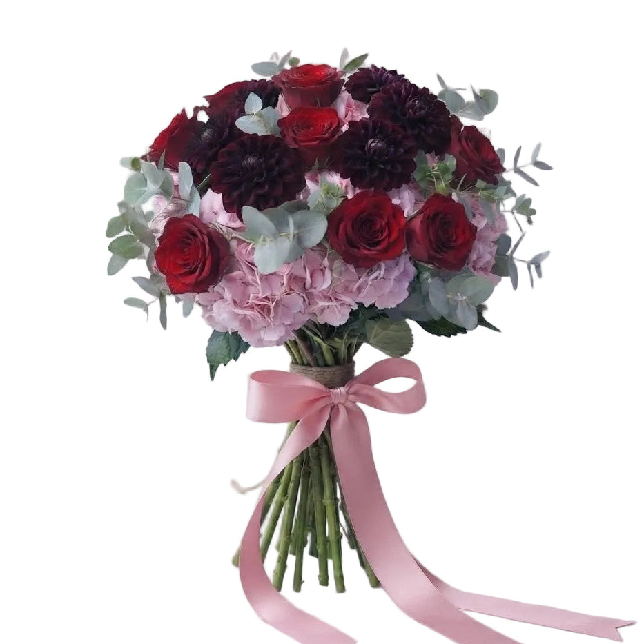 Crimson Elegance Rose and Hydrangea Bouquet