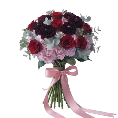Crimson Elegance Rose and Hydrangea Bouquet
