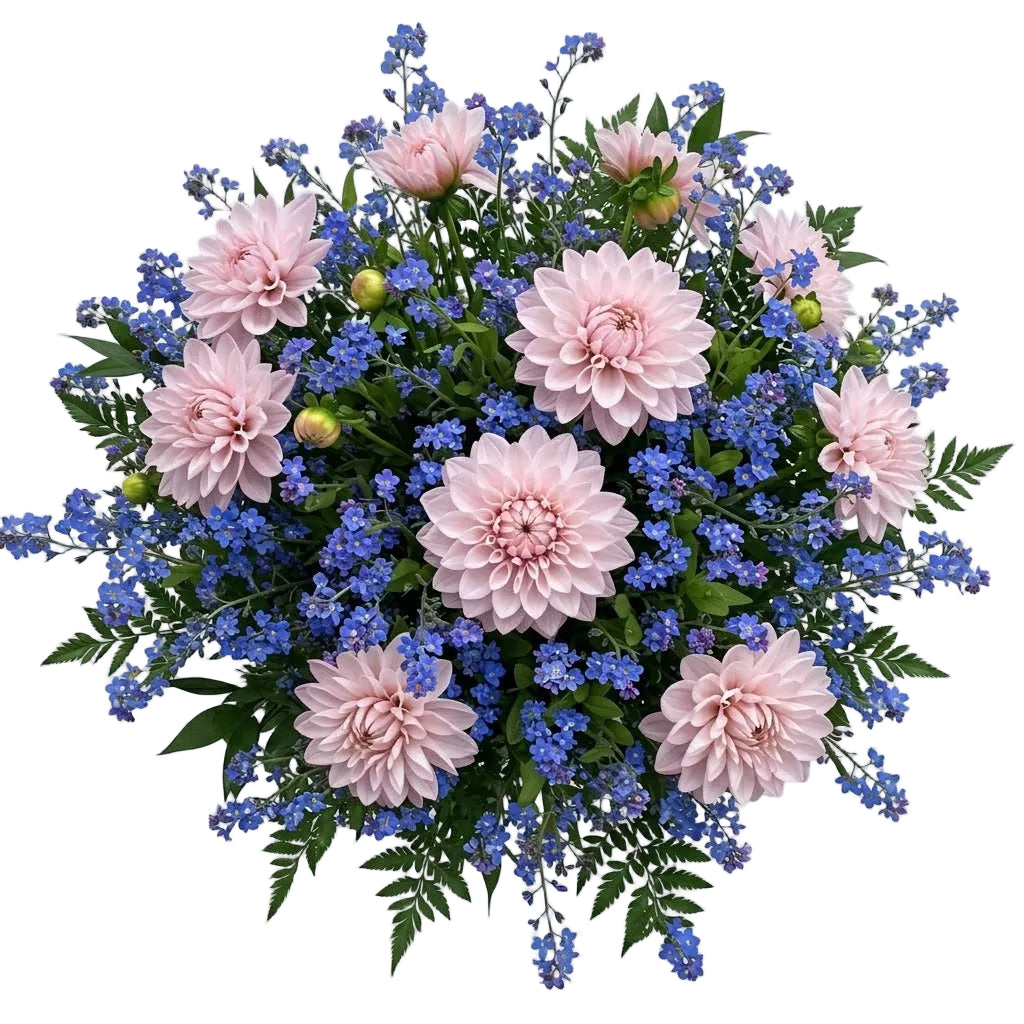 Dahlia with Blue Forget-Me-Not Bouquet