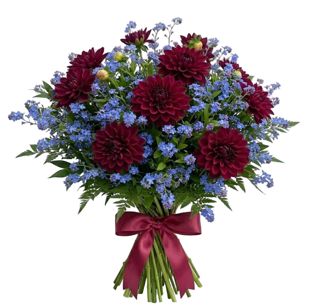 Dahlia with Blue Forget-Me-Not Bouquet