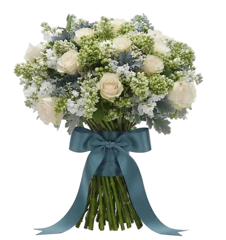 Delightful White Roses and Lilac Bouquet