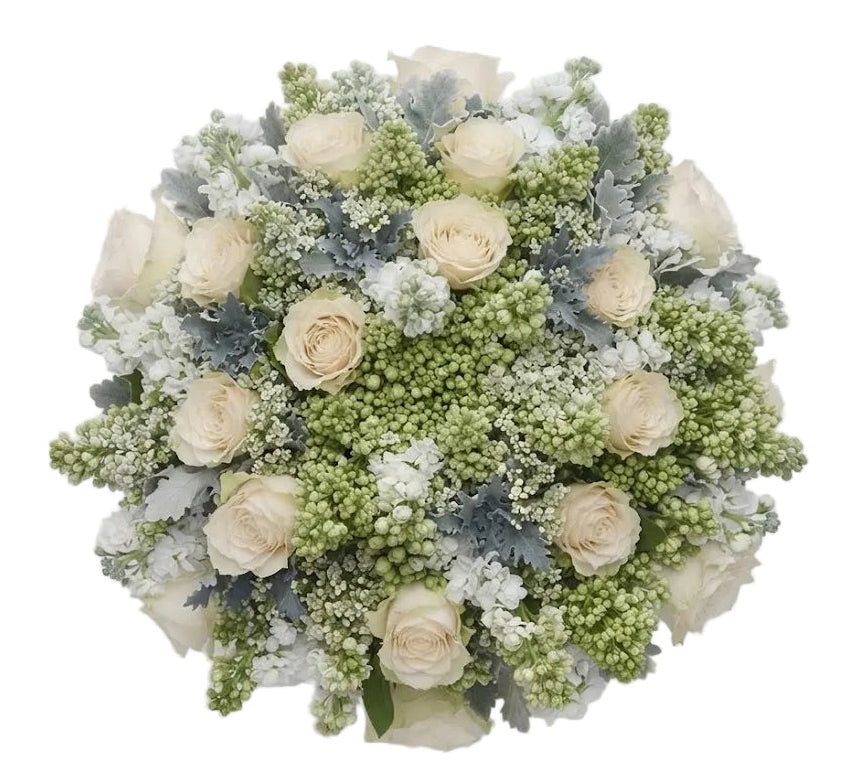 Delightful White Roses and Lilac Bouquet