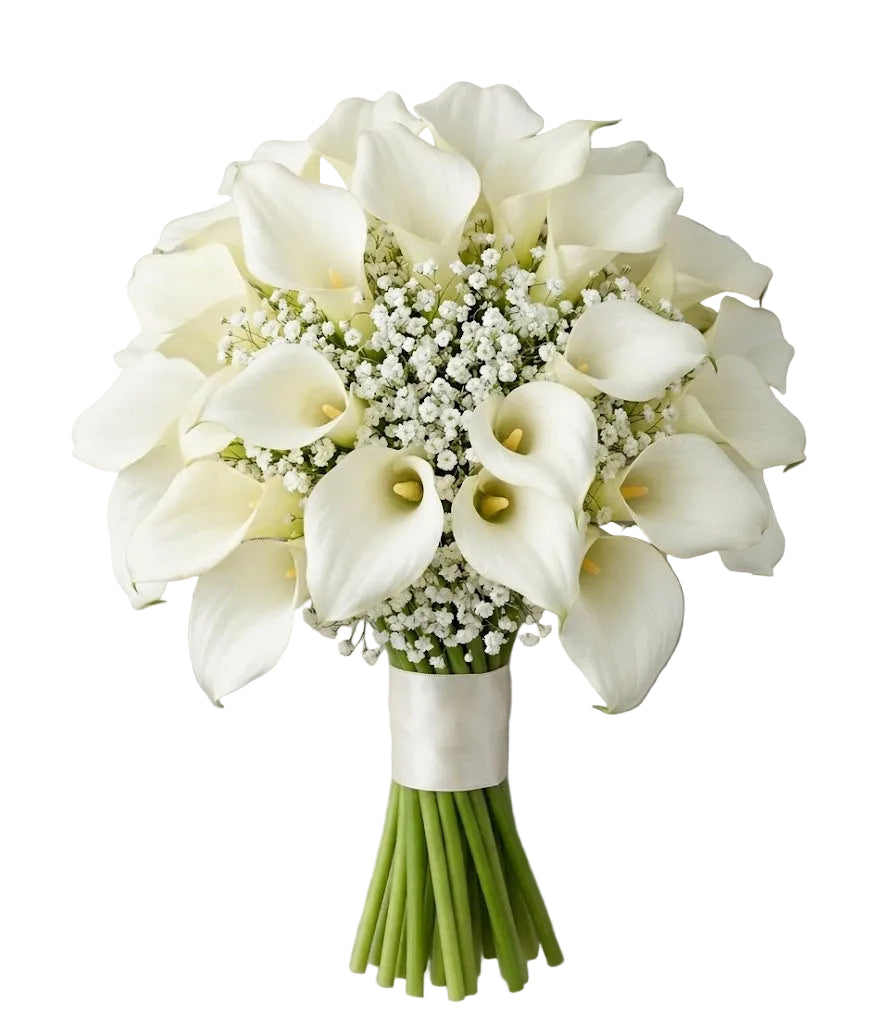 White Calla Lilly with Gypsophila Wedding Bouquet