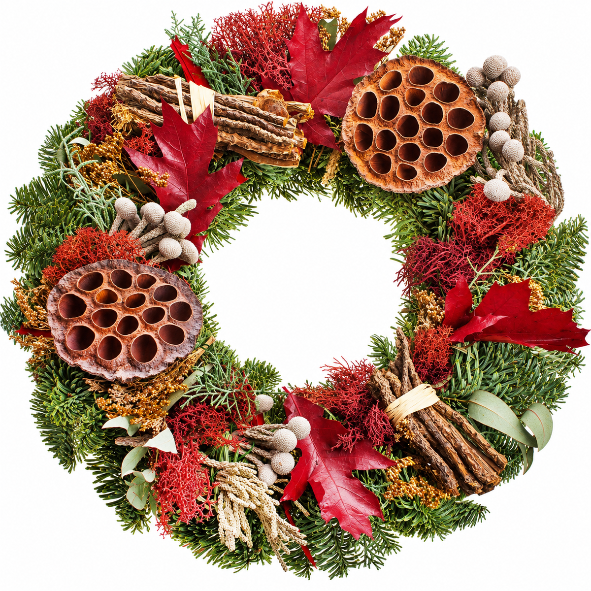 Lotus Christmas Wreath with Red Decor