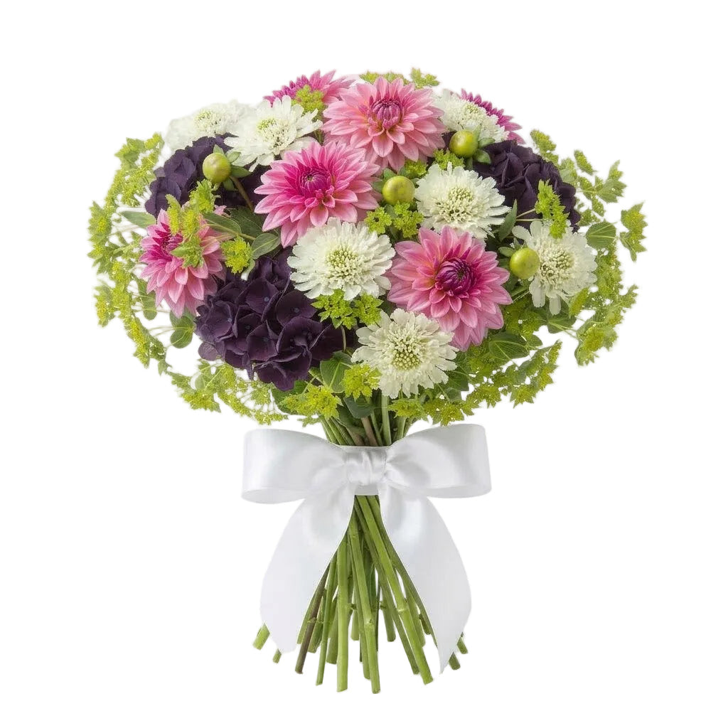 Luxury Bouquet of Purple Hydrangea and Dahlia with Scabiosa