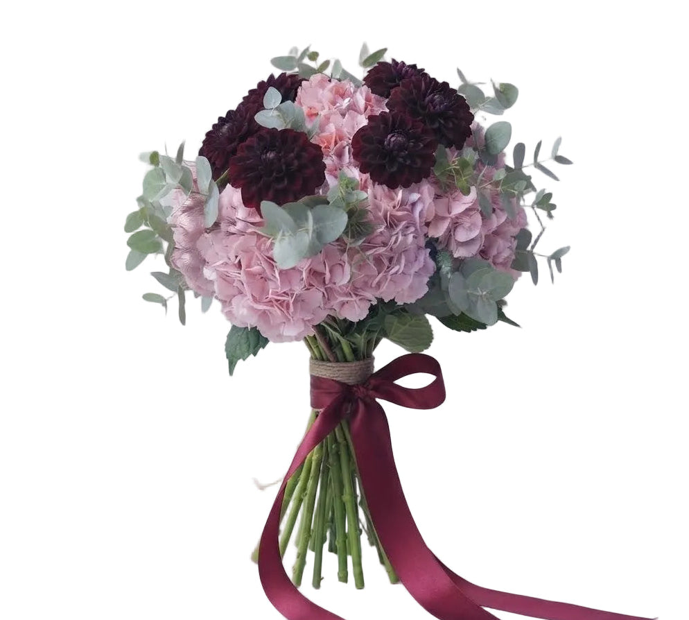 Magnificent Bouquet of Hydrangea and Burgundy Dahlia