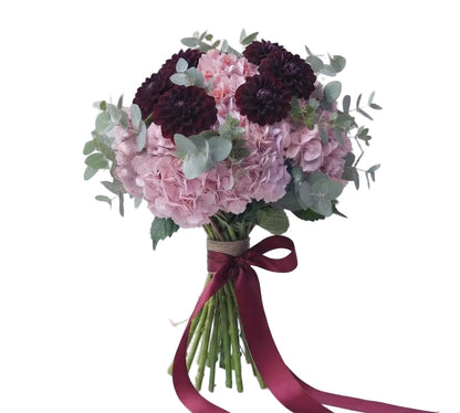 Magnificent Bouquet of Hydrangea and Burgundy Dahlia