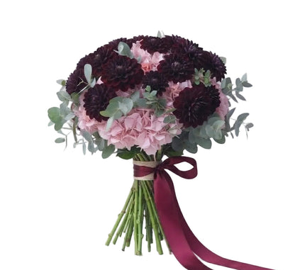 Magnificent Bouquet of Hydrangea and Burgundy Dahlia