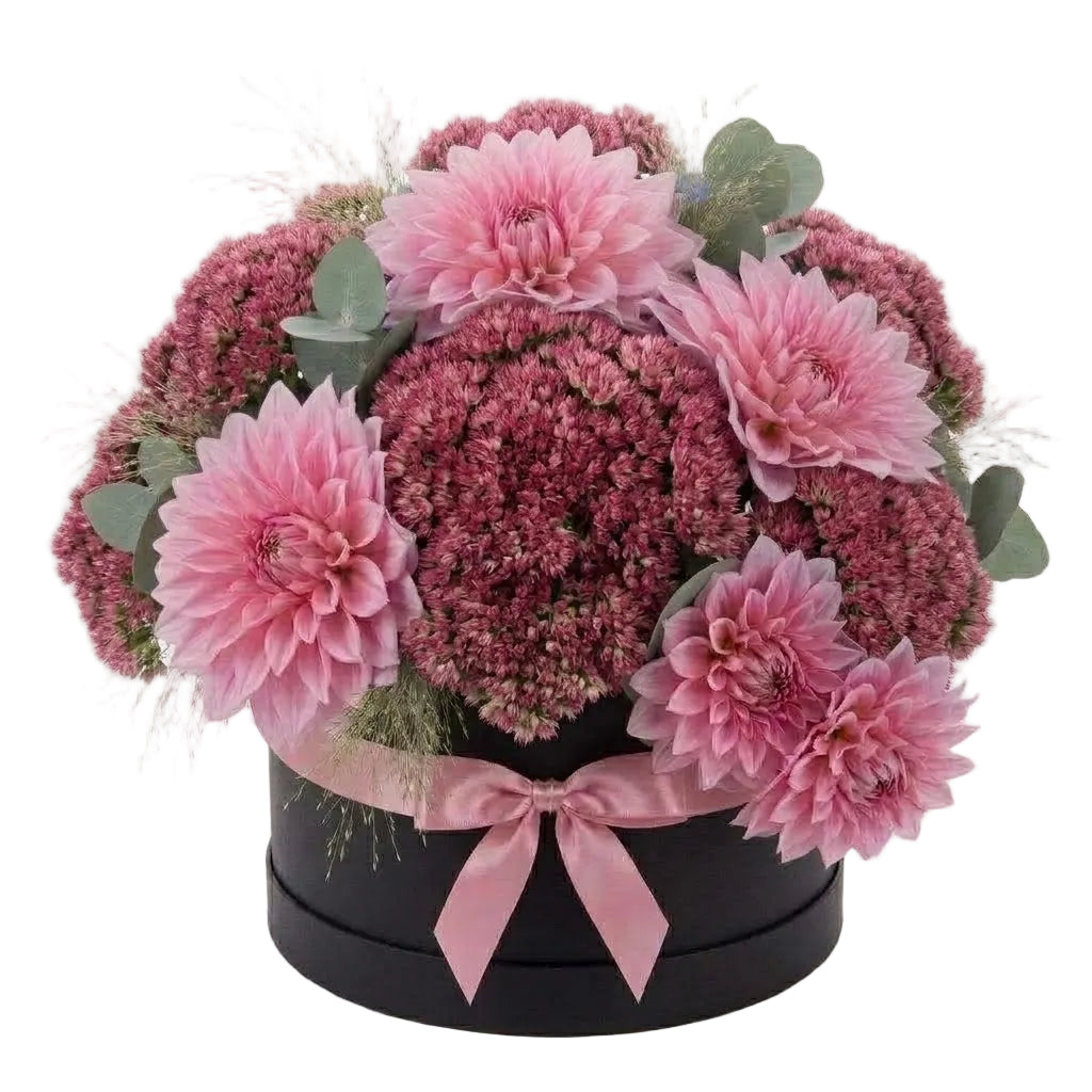 Pink Dahlia with Sedum Pretty Box