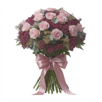 Pretty Bouquet of Roses and Sedum