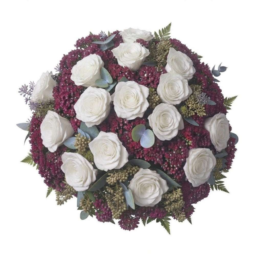 Pretty Bouquet of Roses and Sedum