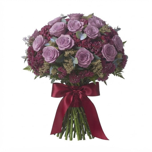 Pretty Bouquet of Roses and Sedum