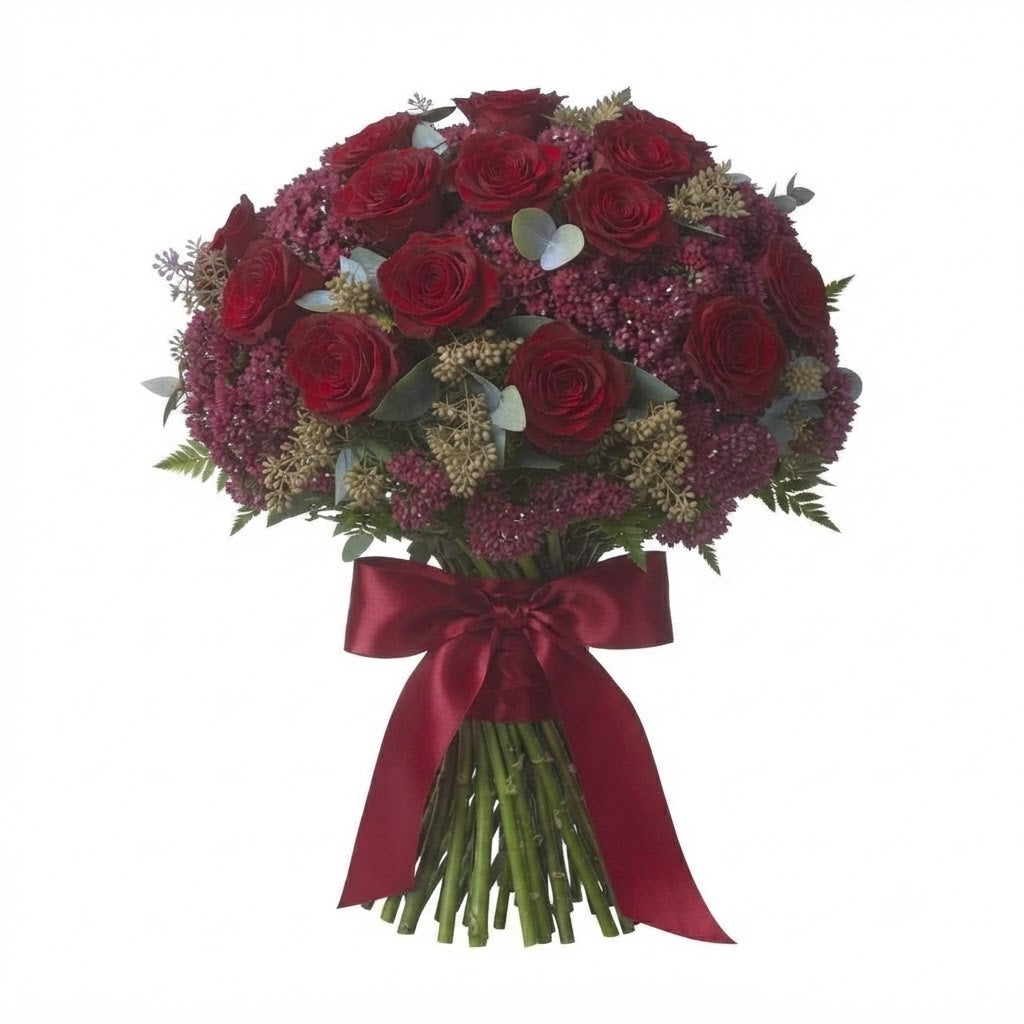 Pretty Bouquet of Roses and Sedum