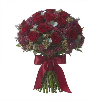 Pretty Bouquet of Roses and Sedum