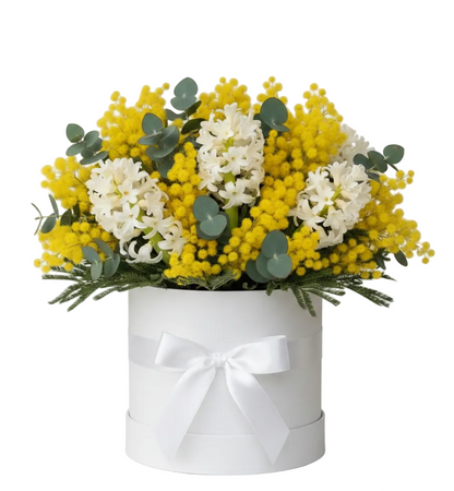 Pretty Box of Mimosa and Hyacinth