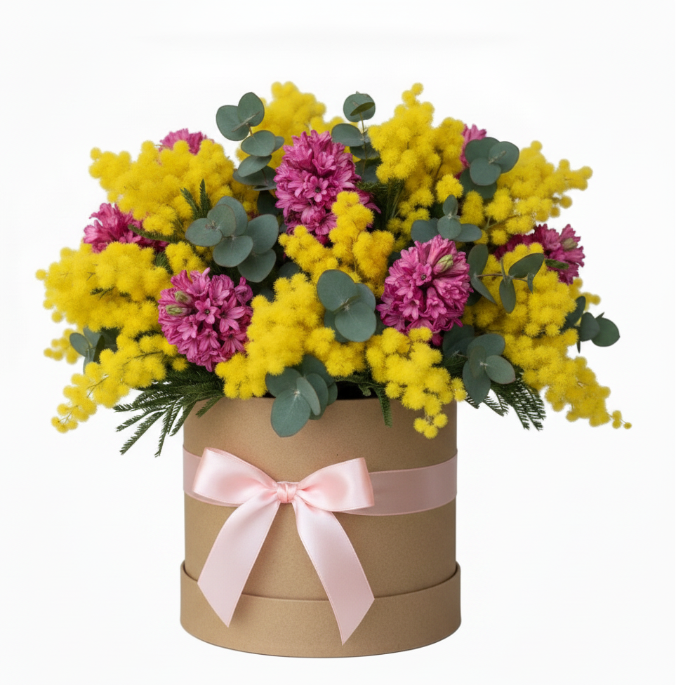 Pretty Box of Mimosa and Hyacinth