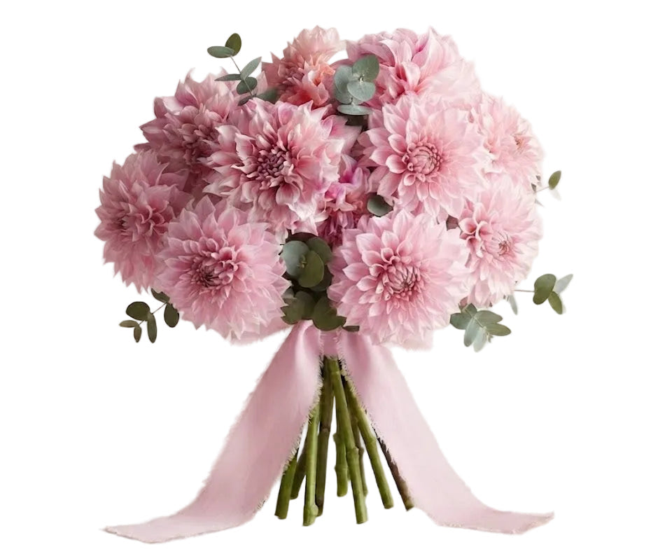 Pretty Pink Dhalia Bouquet with Eucalyptus