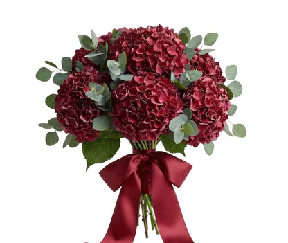 Red Hydrangea with Eucalyptus Bouquet
