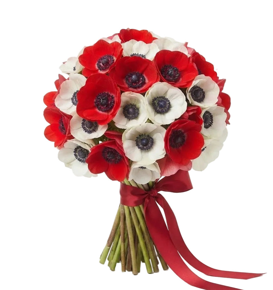 Red and White Anemones Bouquet