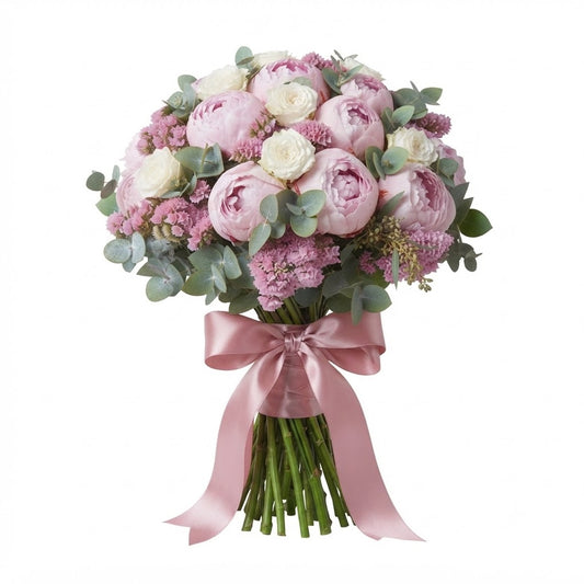 Romantic Pink Peonies with Delicate Limonium Bouquet