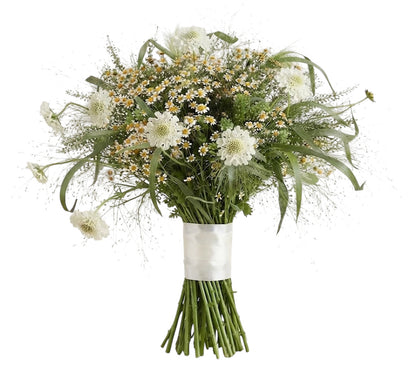Scabiosa with Tanacetum in Panicum Grass Bouquet