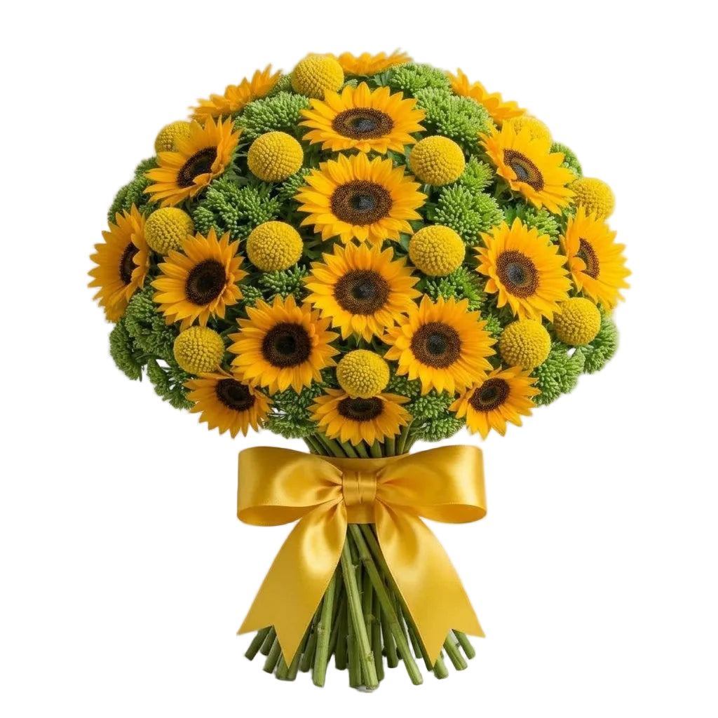 Sunflowers with Craspedia and Sedum Bouquet