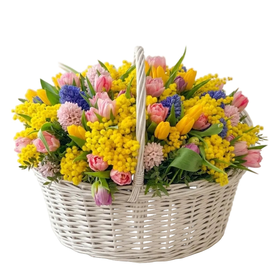 Vibrant Spring Basket with Mimosa