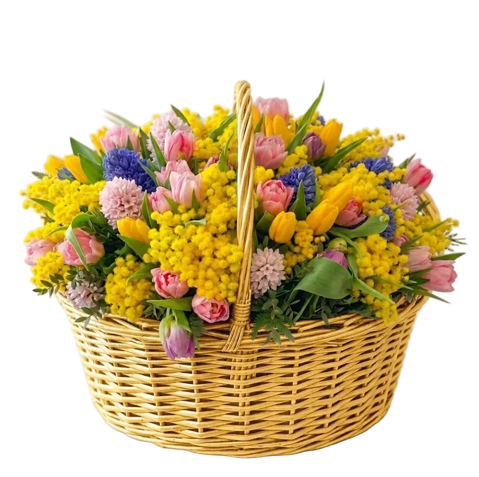 Vibrant Spring Basket with Mimosa