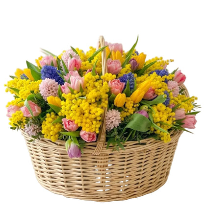 Vibrant Spring Basket with Mimosa