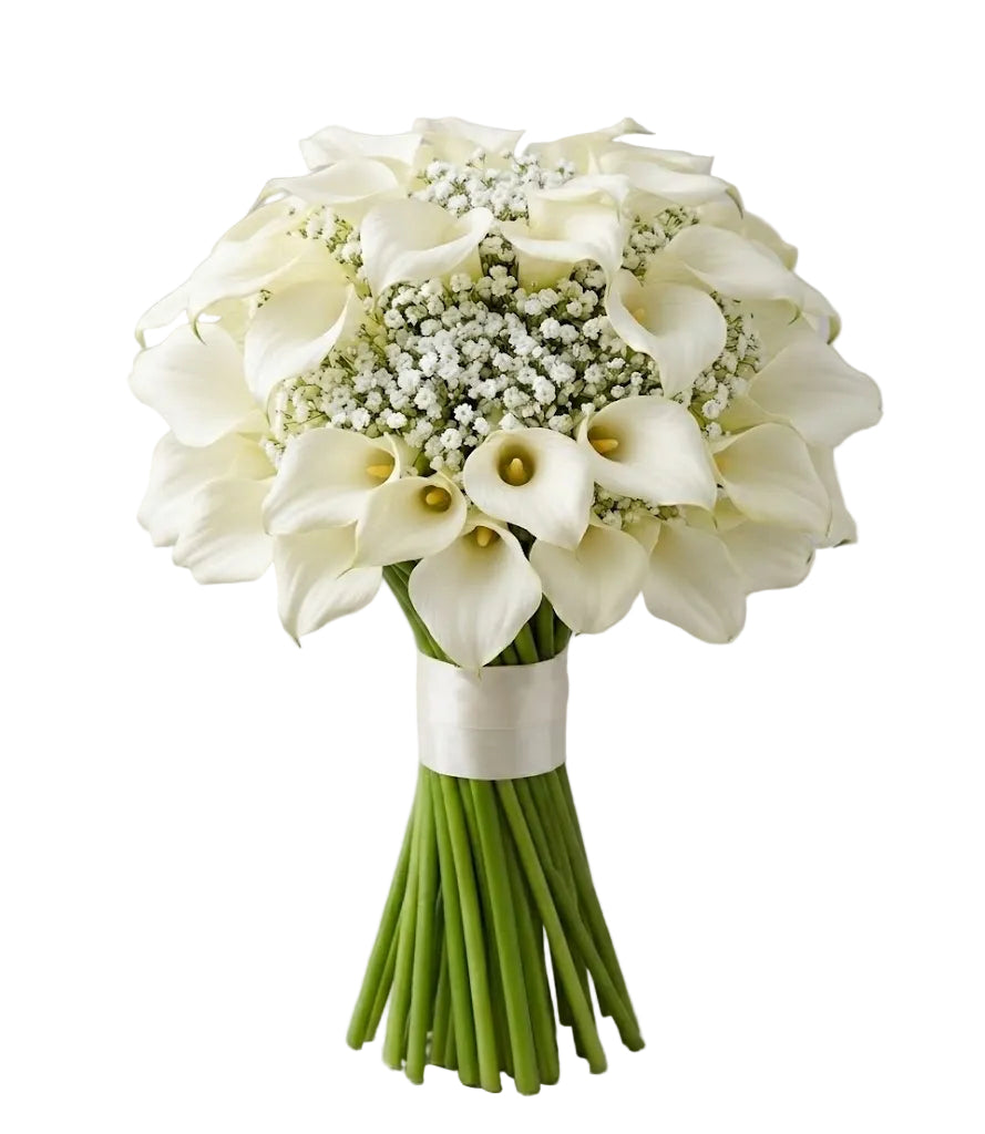White Calla Lilly with Gypsophila Wedding Bouquet