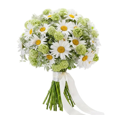 White Daisy and Green Viburnum Bouquet