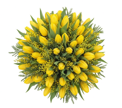 Yellow Tulips with Mimosa Bouquet