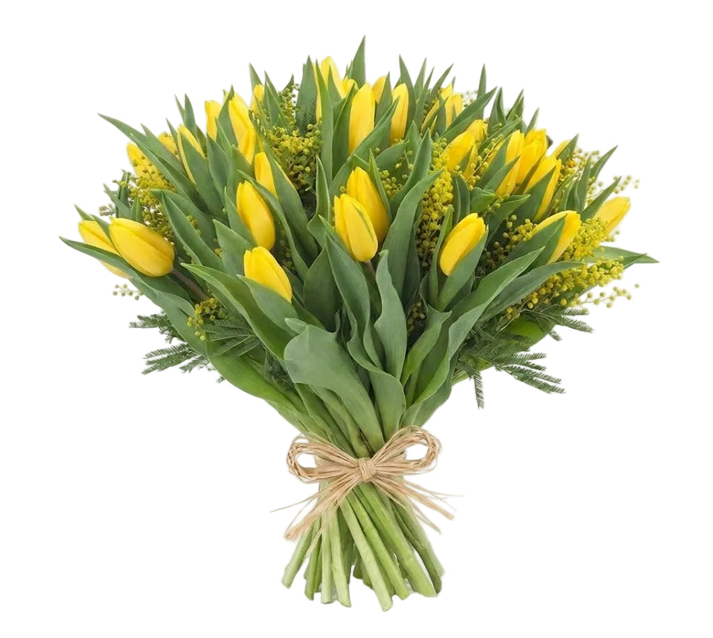 Yellow Tulips with Mimosa Bouquet