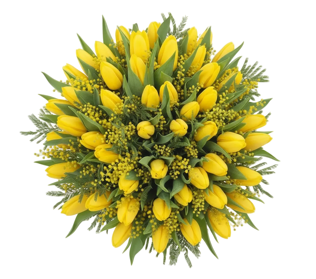 Yellow Tulips with Mimosa Bouquet