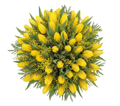 Yellow Tulips with Mimosa Bouquet