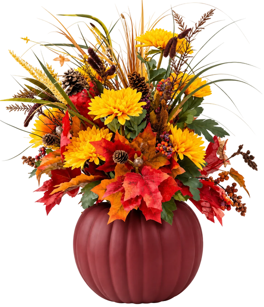 Autumn Composition with Leaves in a Pumpkin - Florist London