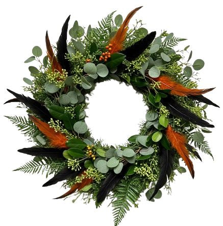 Autumn Twilight Feather Door Wreath