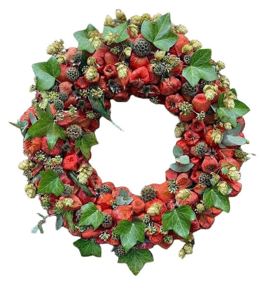 Autumn Wreath with Hobs and Physalis - Florist London