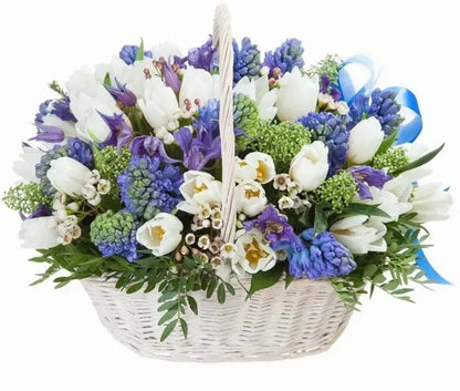 Basket of Blue and White Flowers
