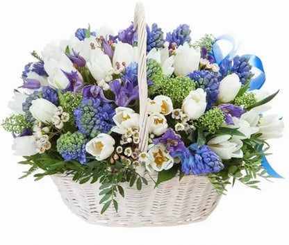 Basket of Blue and White Flowers - Florist London