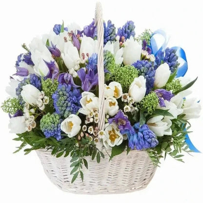 Basket of Blue and White Flowers - Florist London